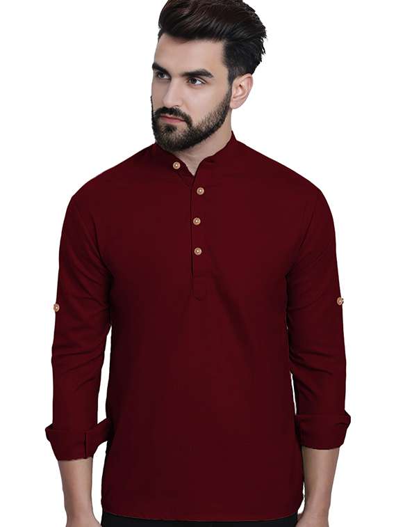 men solid mandarin neck short kurta - 22325271 -  Standard Image - 1