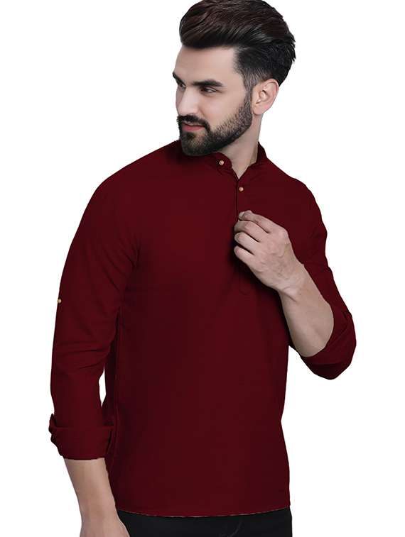 Men Solid Mandarin Neck Short Kurta - 22325271 -  Standard Image - 1