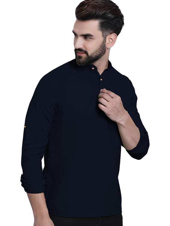 Men Solid Mandarin Neck Short Kurta - 22325272 -  Standard Image - 1