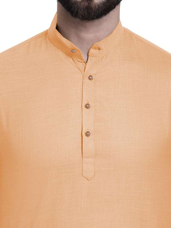 men solid mandarin neck short kurta - 22325273 -  Standard Image - 4