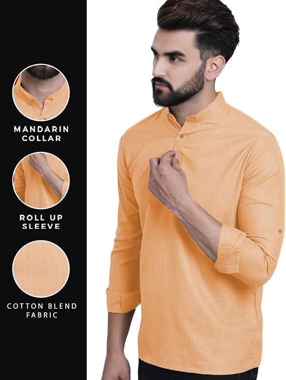 men solid mandarin neck short kurta - 22325273 -  Standard Image - 4