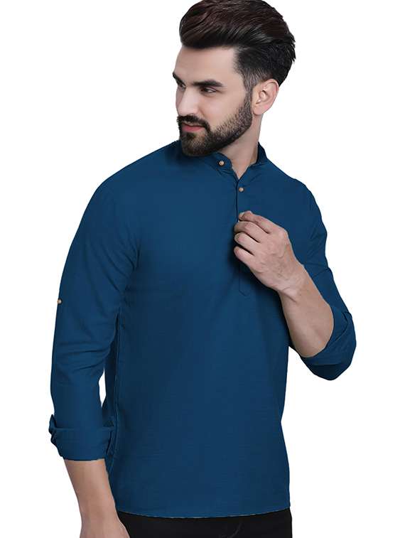 men solid mandarin neck short kurta - 22325278 -  Standard Image - 1