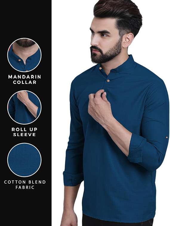 men solid mandarin neck short kurta - 22325278 -  Standard Image - 4