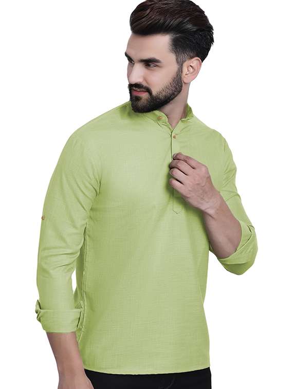 men solid mandarin neck short kurta - 22325279 -  Standard Image - 1