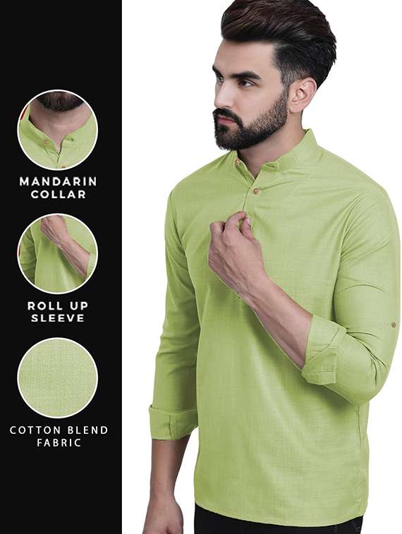 men solid mandarin neck short kurta - 22325279 -  Standard Image - 4