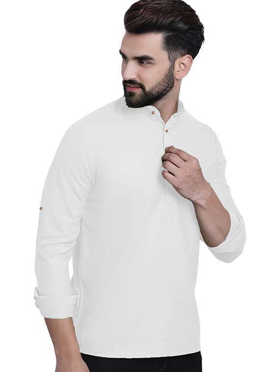 Men Solid Mandarin Neck Short Kurta - 22325282 -  Standard Image - 1