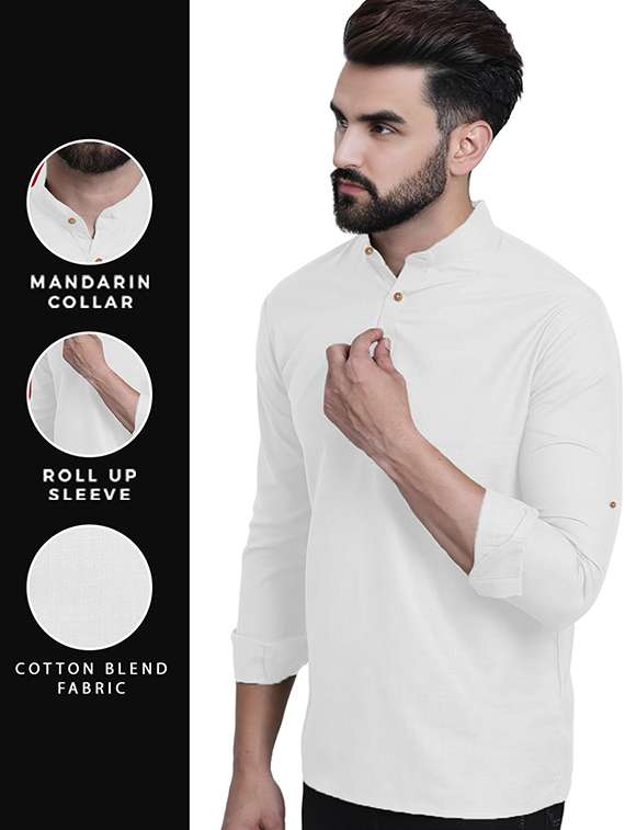 Men Solid Mandarin Neck Short Kurta - 22325282 -  Standard Image - 4