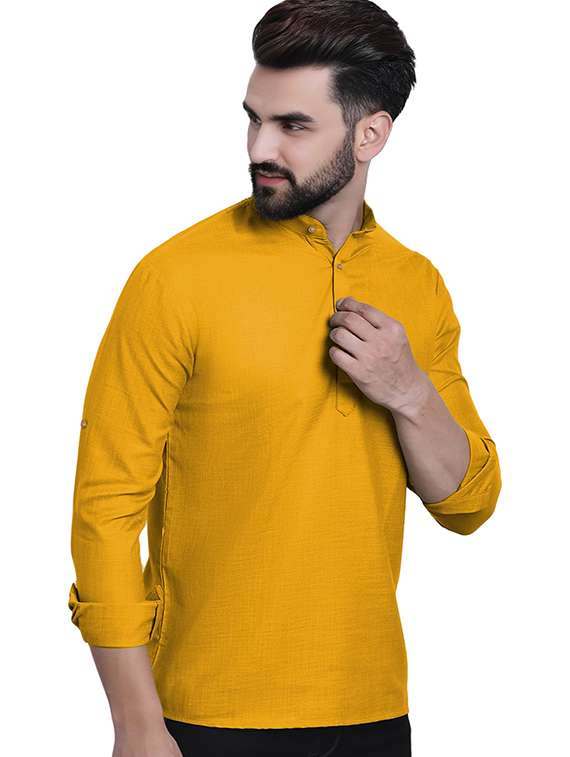 men solid mandarin neck short kurta - 22325283 -  Standard Image - 1
