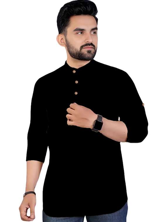 Men Solid Mandarin Neck Short Kurta - 22325285 -  Standard Image - 1