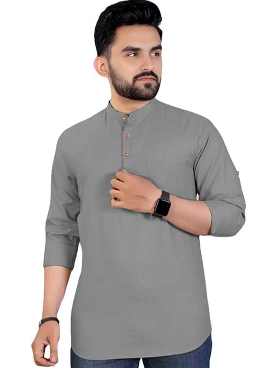 men solid mandarin neck short kurta - 22325287 -  Standard Image - 1