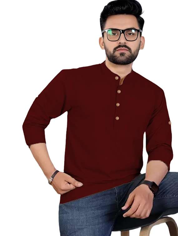 men solid mandarin neck short kurta - 22325288 -  Standard Image - 1
