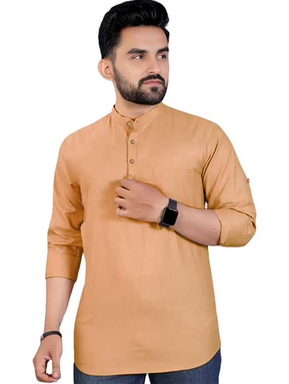 men solid mandarin neck short kurta - 22325290 -  Standard Image - 1