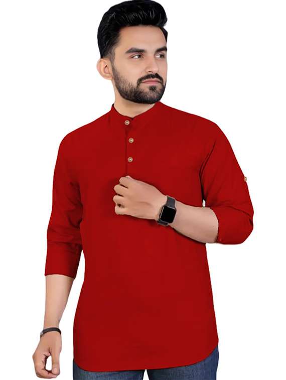 men solid mandarin neck short kurta - 22325294 -  Standard Image - 1