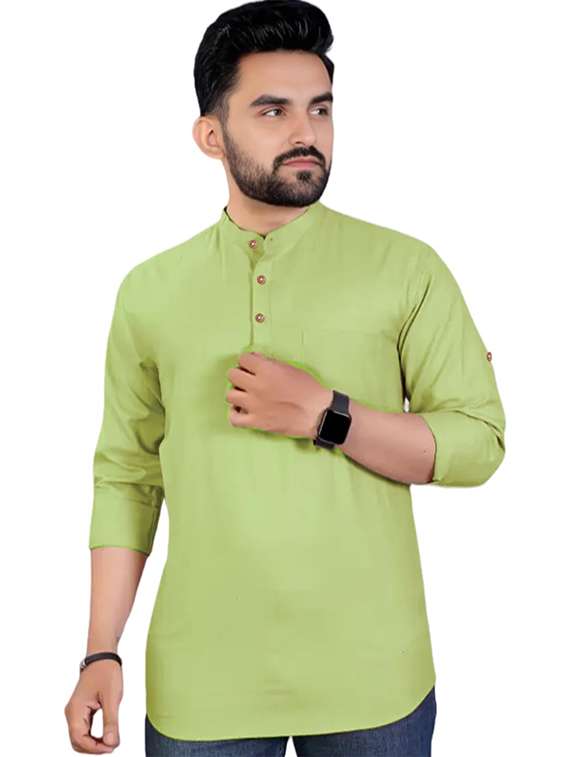 men solid mandarin neck short kurta - 22325296 -  Standard Image - 1