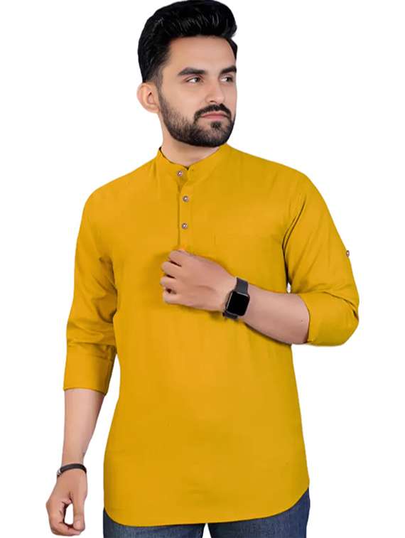 men solid mandarin neck short kurta - 22325300 -  Standard Image - 1