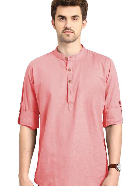 men solid mandarin neck short kurta - 22325308 -  Standard Image - 1
