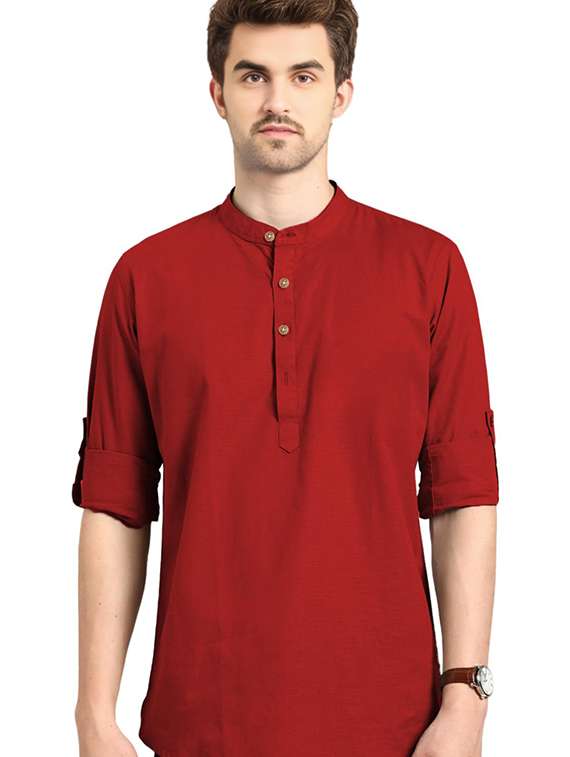 men solid mandarin neck short kurta
