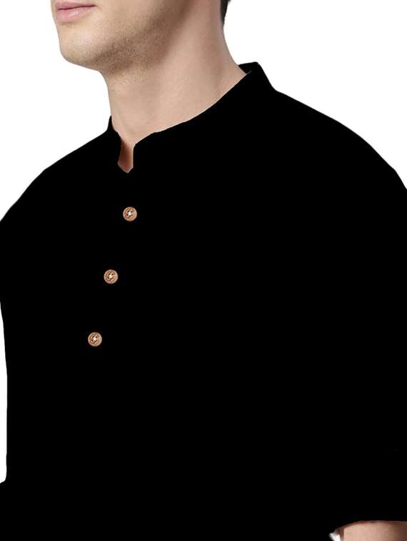men solid mandarin neck short kurta - 22325319 -  Standard Image - 4