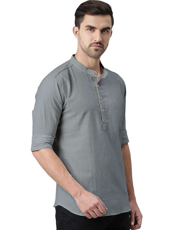 men solid mandarin neck short kurta - 22325321 -  Standard Image - 1