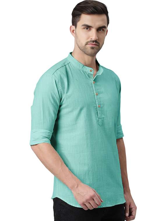 men solid mandarin neck short kurta - 22325327 -  Standard Image - 1