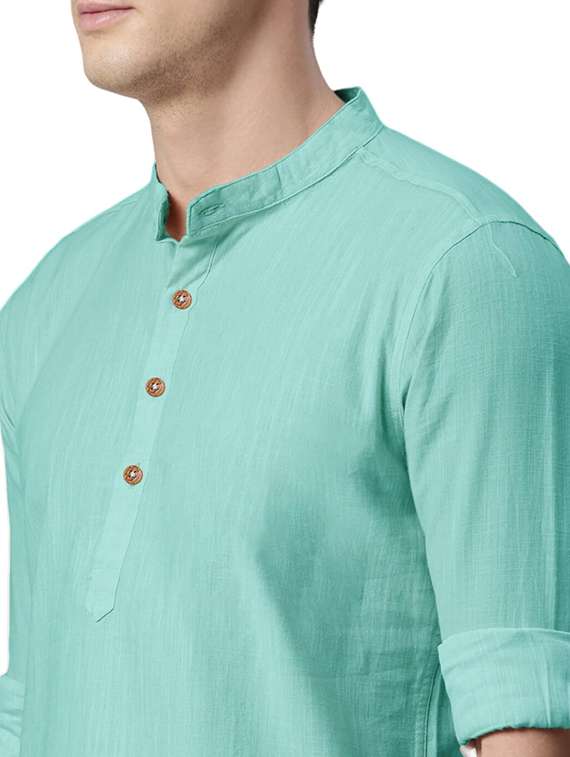 men solid mandarin neck short kurta - 22325327 -  Standard Image - 4