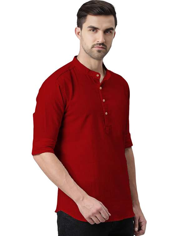 Men Solid Mandarin Neck Short Kurta - 22325328 -  Standard Image - 1