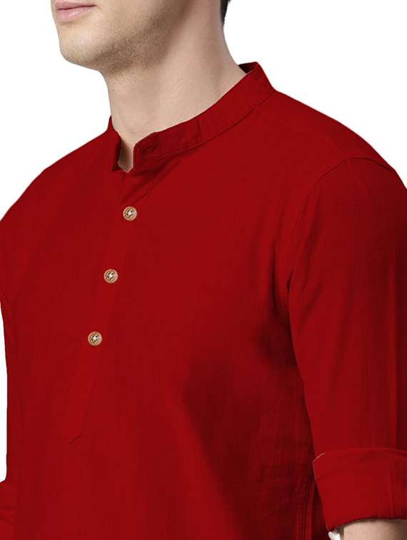 Men Solid Mandarin Neck Short Kurta - 22325328 -  Standard Image - 4