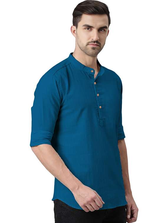 men solid mandarin neck short kurta - 22325329 -  Standard Image - 1