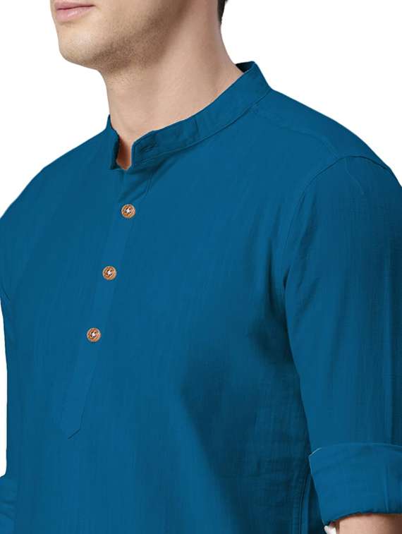 men solid mandarin neck short kurta - 22325329 -  Standard Image - 4