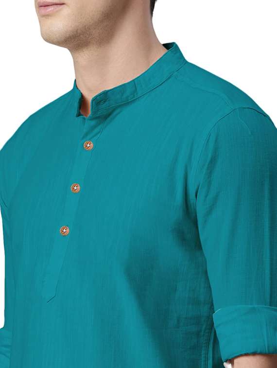 Men Solid Mandarin Neck Short Kurta - 22325332 -  Standard Image - 4