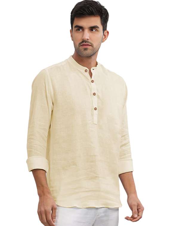 men solid mandarin neck short kurta - 22325352 -  Standard Image - 1