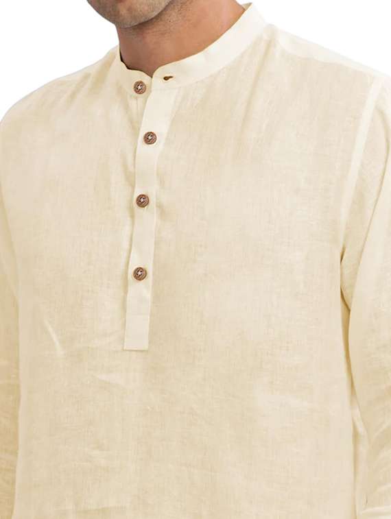 men solid mandarin neck short kurta - 22325352 -  Standard Image - 4