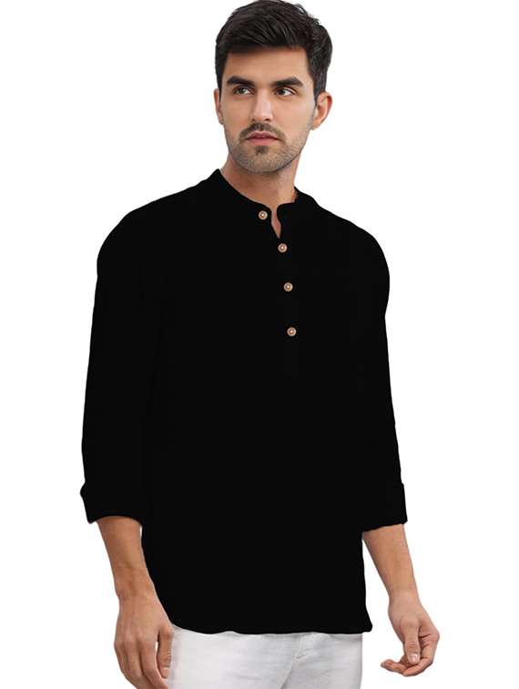men solid mandarin neck short kurta - 22325353 -  Standard Image - 1