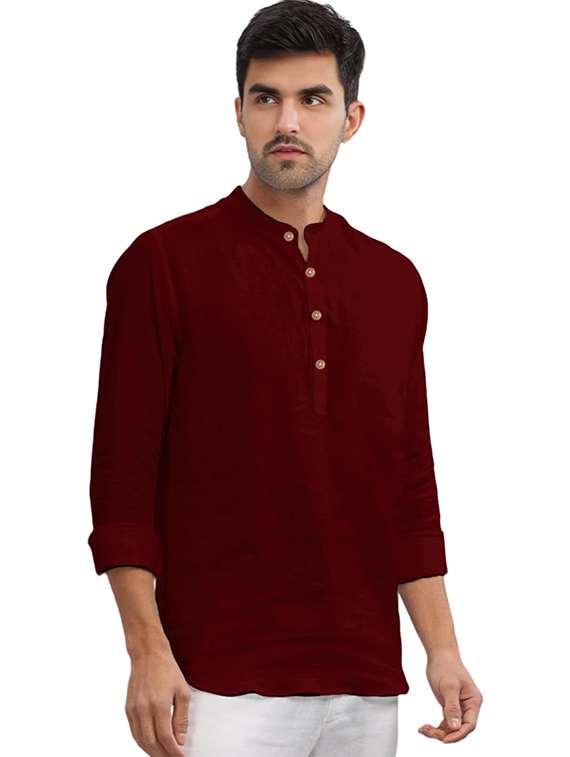men solid mandarin neck short kurta - 22325356 -  Standard Image - 1