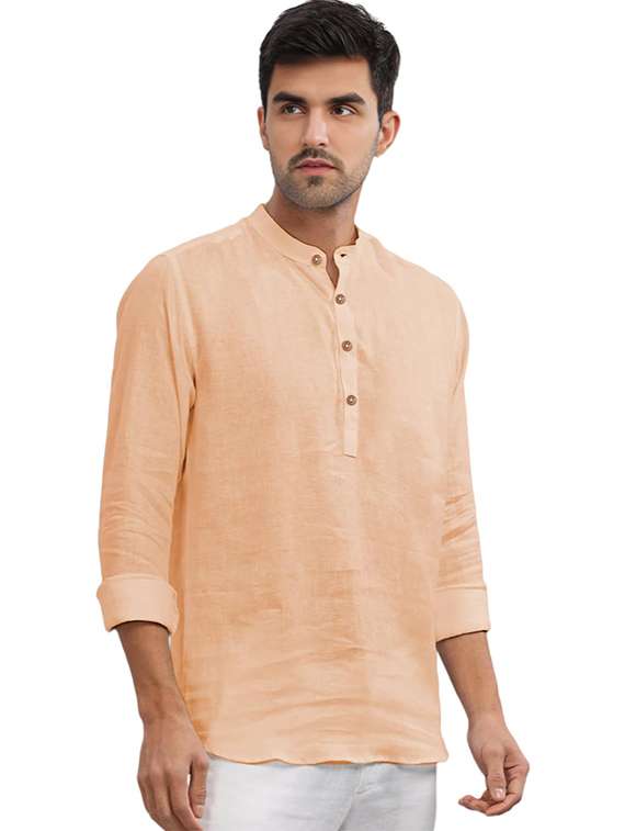 men solid mandarin neck short kurta - 22325358 -  Standard Image - 1