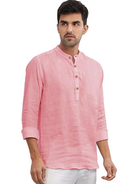 men solid mandarin neck short kurta - 22325359 -  Standard Image - 1