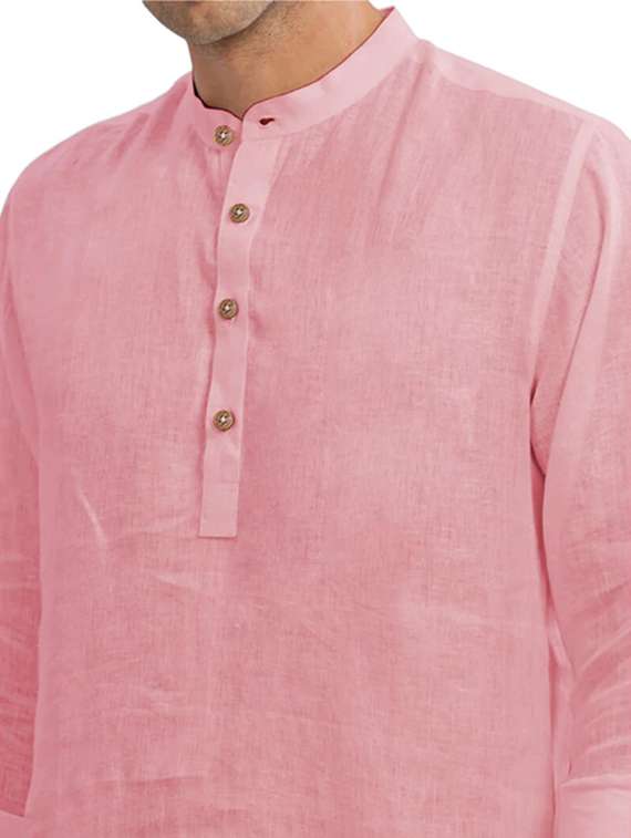 men solid mandarin neck short kurta - 22325359 -  Standard Image - 4