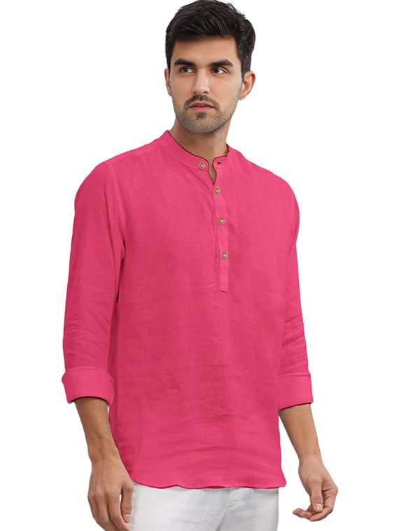men solid mandarin neck short kurta - 22325360 -  Standard Image - 1