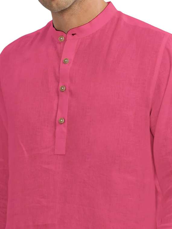 men solid mandarin neck short kurta - 22325360 -  Standard Image - 4