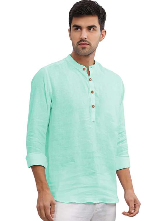 men solid mandarin neck short kurta - 22325361 -  Standard Image - 1