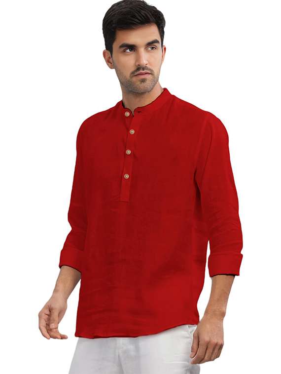 men solid mandarin neck short kurta - 22325362 -  Standard Image - 1
