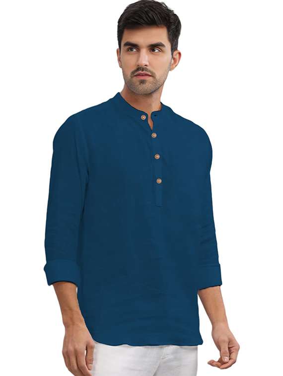 men solid mandarin neck short kurta - 22325363 -  Standard Image - 1
