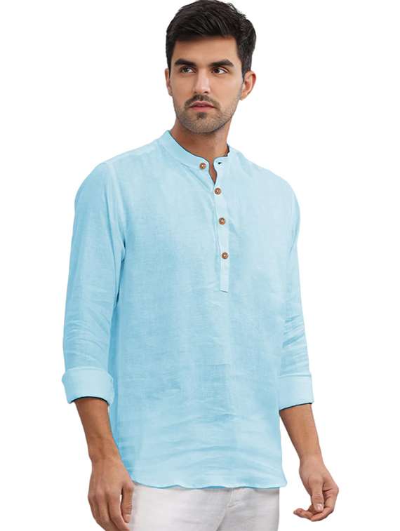 men solid mandarin neck short kurta - 22325365 -  Standard Image - 1