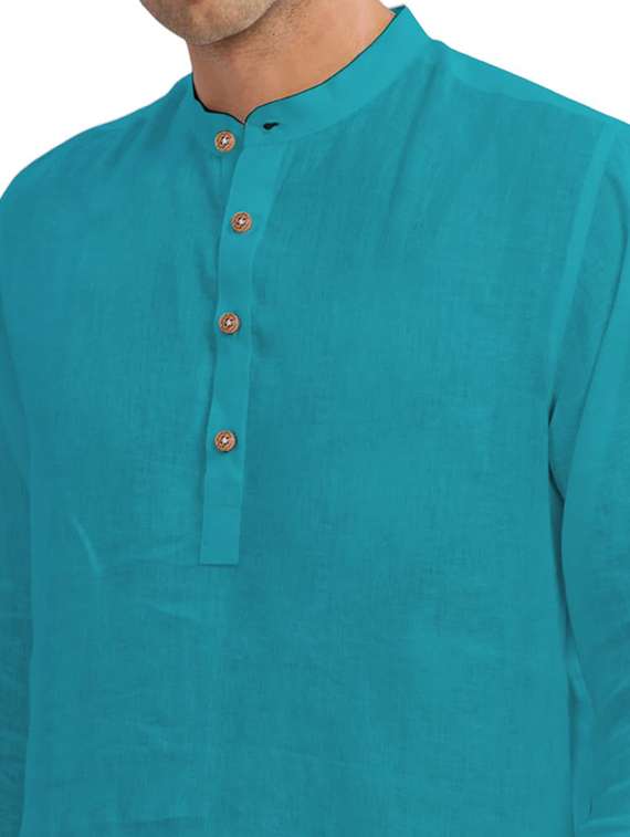 men solid mandarin neck short kurta - 22325366 -  Standard Image - 4