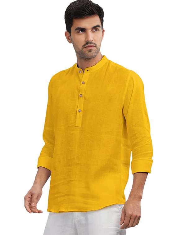men solid mandarin neck short kurta - 22325368 -  Standard Image - 1