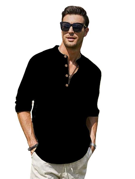 men solid mandarin neck short kurta - 22325370 -  Standard Image - 1