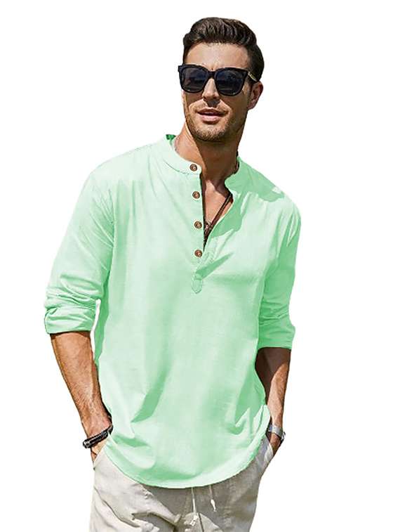 men solid mandarin neck short kurta - 22325379 -  Standard Image - 1
