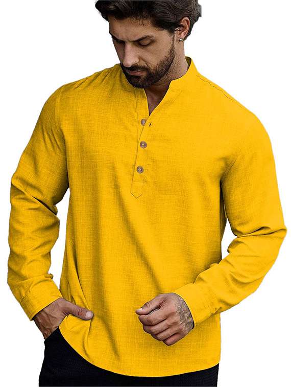 men solid mandarin neck short kurta - 22325400 -  Standard Image - 1