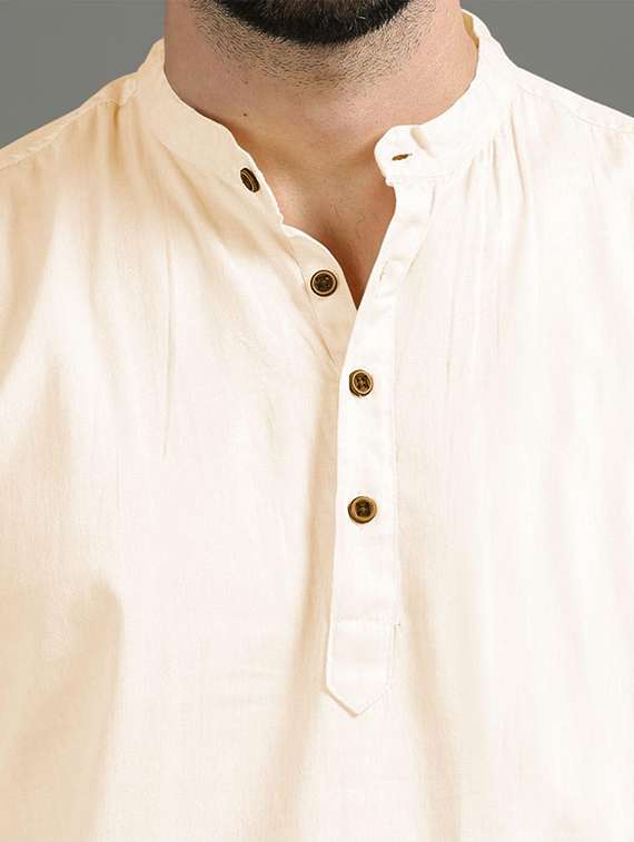 men solid mandarin neck short kurta - 22325401 -  Standard Image - 4
