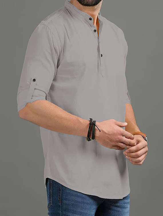 men solid mandarin neck short kurta - 22325404 -  Standard Image - 1